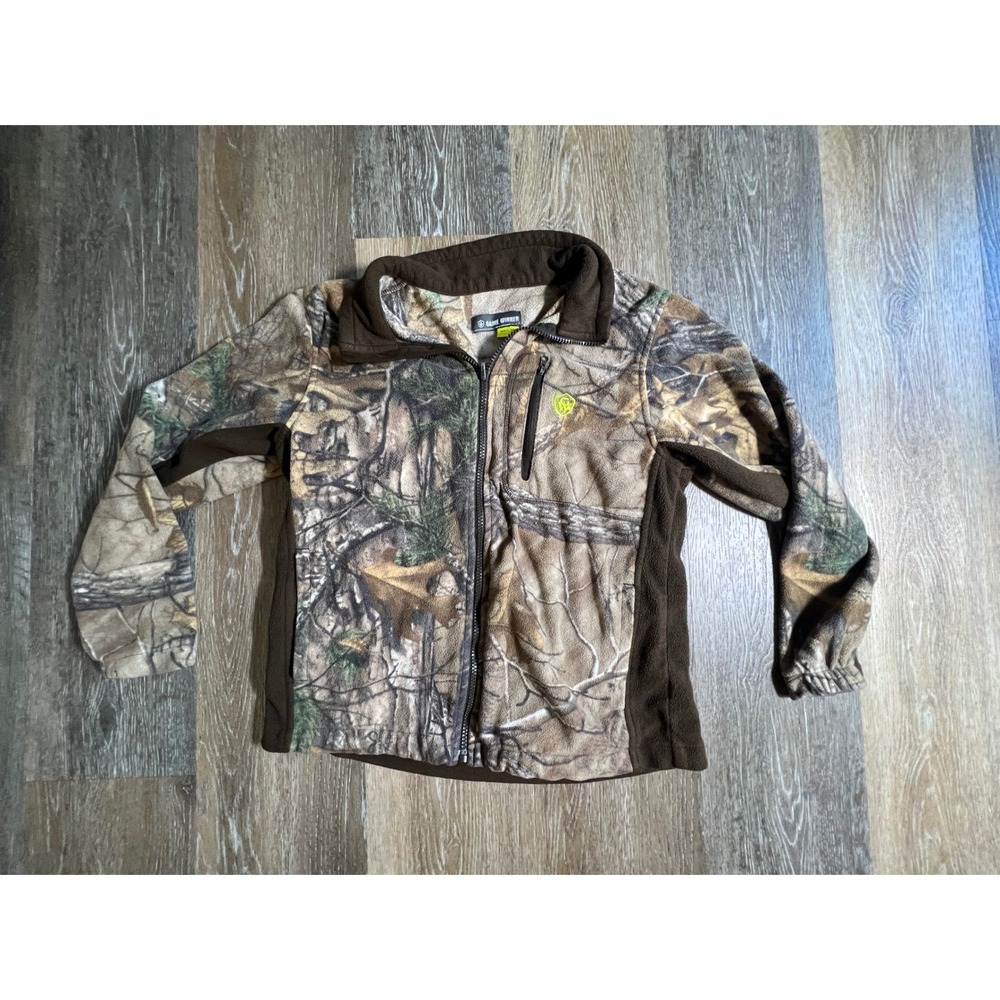Game Winner Fleece Jacket Youth Medium Brown Camo Full Zip Pocket Mock Neck